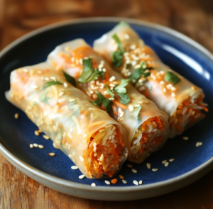 Assembling crispy cherry cheesecake rolls with cream cheese and cherry filling in egg roll wrappers.