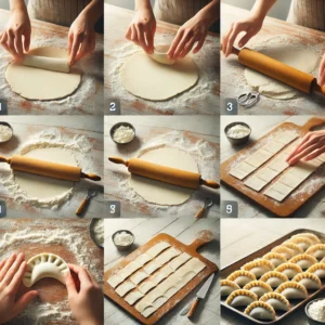 Rolling dumpling dough on a floured surface