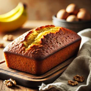 freshly baked banana bread with a golden crust