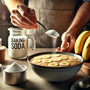 adding baking soda to banana bread batter