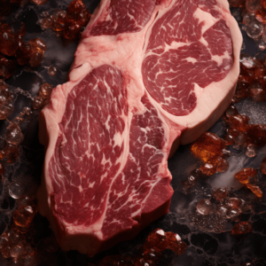 Ribeye steak with visible marbling.