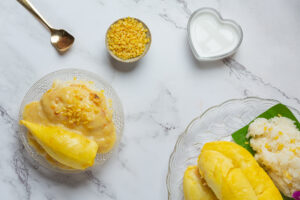 Mashed ripe bananas for easy banana bread.